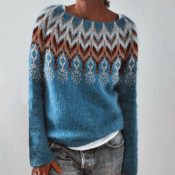 Sweaters - Round neck colorblock loose casual pullover sweater